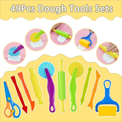 LCY WEDSHI Dough Tool Set, 49 Pcs Dough Tools Sets for Kids Ages 4-8, Dough Accessories Includes Animal Molds, Cutters Roller, Rolling Pins, Safety Scissors, Plastic Knife - Image 3