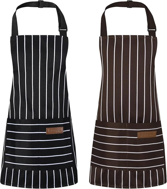 2 Pack Stripes Kids Apron, Kids Cooking Aprons with 2 Pockets, Cute Aprons for Cooking for Boys and Girls