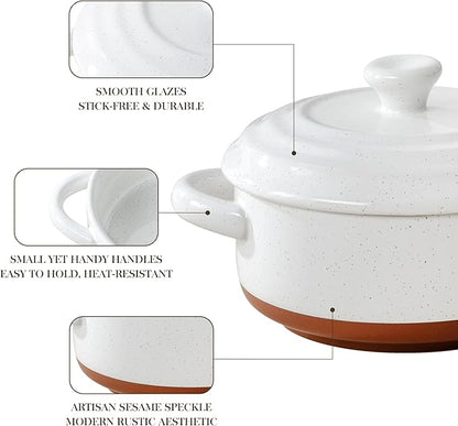 MALACASA Mini Cocotte Set - 12 OZ Small Casserole Dishes for Oven, Ramekins with Lids and Handles, Ceramic Mini Dutch Oven Set of 4, Microwave & Dishwasher Safe, Khaki White, Series TARA - Image 5