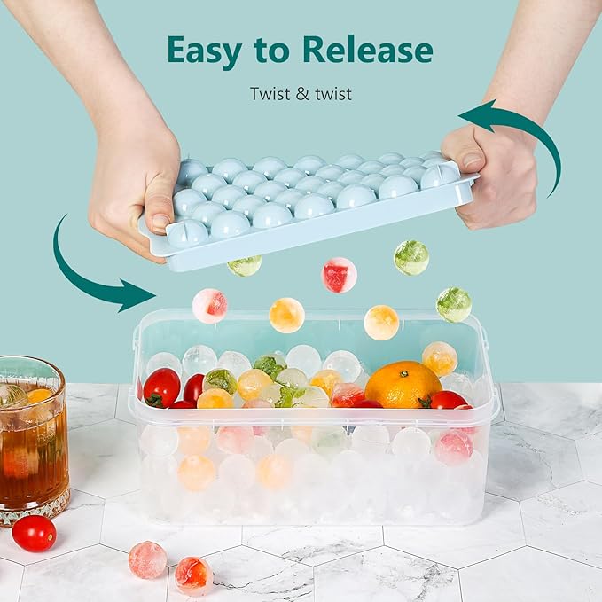Optish Ice Cube Tray with Lid and Bin, 3 Pack Ice Trays for Freezer, 99 Pcs Round Ice Cube Mold, Ices Maker Bucket with Scoop for Cocktail, Coffee, Rv Accessories, Easy to Release (1 inch, Blue) - Image 3