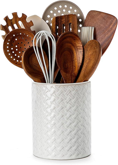 Nucookery 6.4'' Utensil Holder - Ceramic Utensil Holder for Kitchen Counter, Large Capacity Countertop Storage, Farmhouse Style Utensil Crock Organizer for Spoons, Spatulas & Cooking Tools by Nucookery