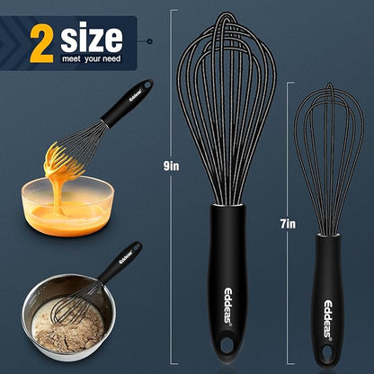 Eddeas Mini Silicone Whisk, Small Silicone Whisk 7+9in, BPA free Non Scratch Coated Protect your Ceramic Pots and Pan.Perfect for Whisking, Beating, Mixing.Black - Image 3