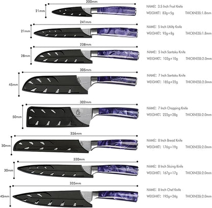 FULLHI Knife Set, 14pcs Japanese Knives Set, Multiple Colour Premium German Stainless Steel Chef Knife Set