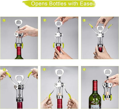 Beneno Wine Opener, Zinc Alloy Premium Wing Corkscrew with Multifunctional Bottles Opener, Sharp Wine Corkscrew with Ergonomic Non-Slip Wing Handle, Green - Image 2