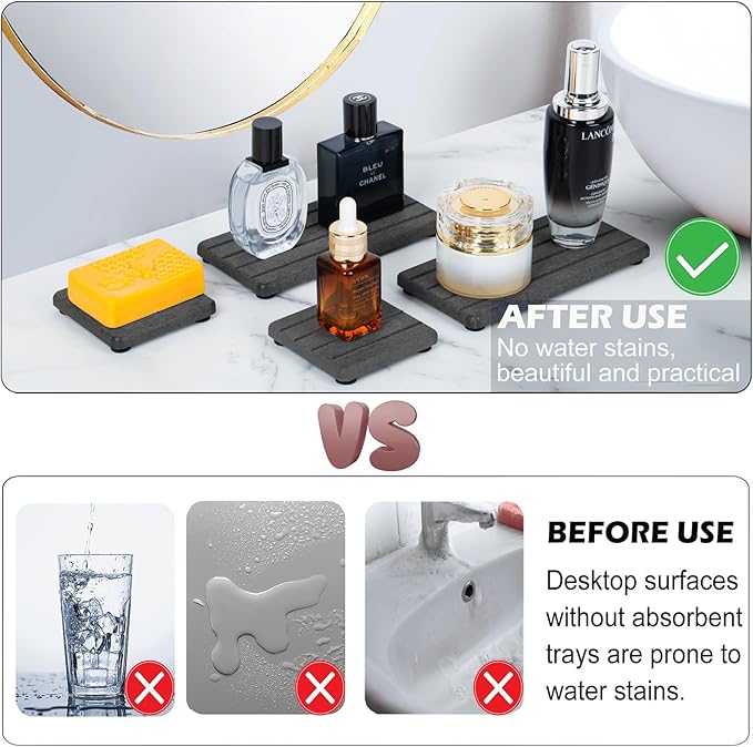 3PCS Stone Drying Tray, Stone Soap Tray, Water Absorbing Stones Trays for Sink, Fast Dry Diatomite Stones Sink Mat, Used for Hand Soap,Sponge,Toothbrush Holder in Bathroom Counter and Kitchen Sinks - Image 3