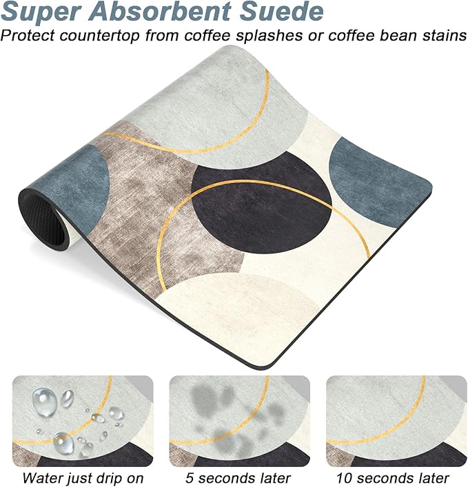 Rnivvi Coffee Mat, 16" x 24" Cute Boho Theme Coffee Bar Mats for Espresso Machine Station Accessories and Organizer, Hide Stain Rubber Backed Absorbent Dish Drying Pad for Kitchen Counter, Circle - Image 3