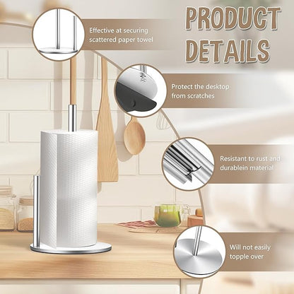 Paper Towel Holder Countertop, Premium Stainless Steel Silver Paper Towel Holder with Anti Slip & Waterproof, Freestanding Countertop Paper Towels Holder for Kitchen, Tabletop, Bathroom - Image 3