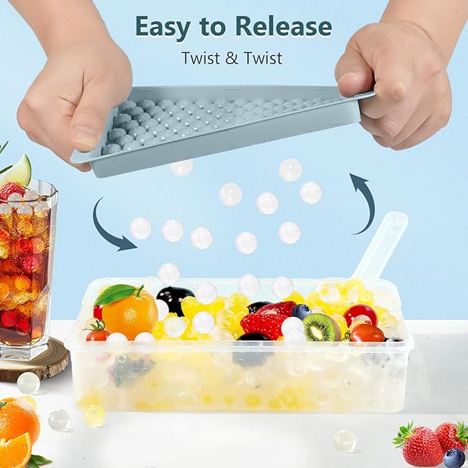 WIBIMEN Mini Ice Cube Trays, Small Tiny Round Pebble Crushed Nugget Ice Trays for Freezer with Lid - Chilling Drinks Coffee Juice(4 Pack/0.55In - Blue) - Image 2