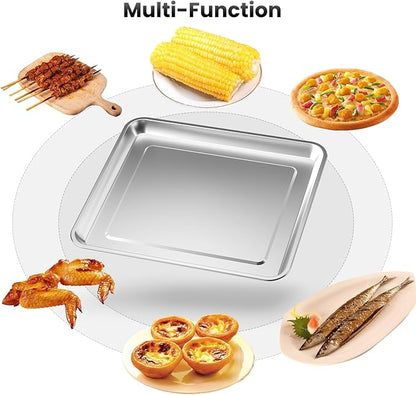 Half Baking Sheet Pan, 12.4"x11" Stainless Steel Air Fryer Tray Replacement for Cuisinart Air Fryer TOA-060 TOA-065 Bakeware Oven Tray Accessories, NonStick Baking Trays for Oven Cooking and Broiling