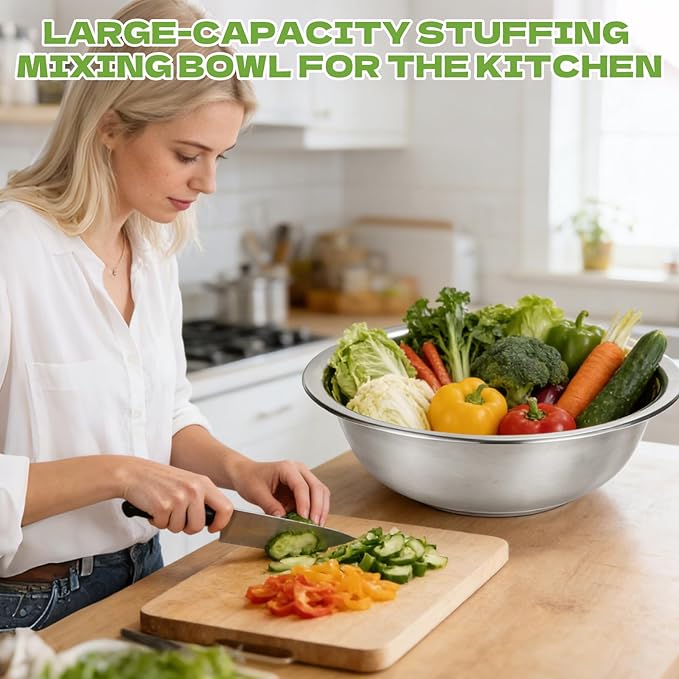 10 PCS Stainless Steel Mixing Bowls 13 Inch 8 Qt Extra Large Metal Basin with Mirror Finish, Heavy-Duty Salad Dough Bowl Kitchen Prep Bowl Dishwasher Safe Dish Tub for Home & Commercial Cooking
