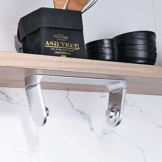 simpletome ONE Hand Tear Paper Towel Holder Under Cabinet Adhesive or Drilling Installation Aluminum Alloy + ABS (Pearl Chrome Silver) - Image 9