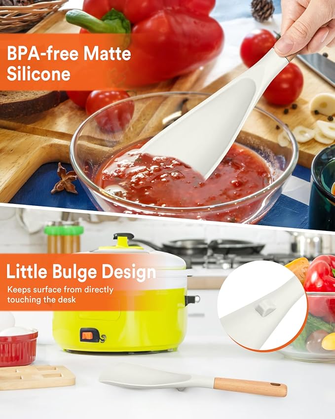 Cooking Spoon for Nonstick Cookwares, Great for Cooking and Serving Sturdy BPA-Free Matte Silicone, Wood Handle Spoon for Mixing, Scoop, and Scrape (2 Pack of White, 11.4 inch) - Image 5