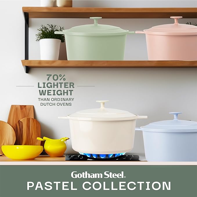 Gotham Steel 5 Qt Dutch Oven Pot with Lid, Nonstick Ceramic Dutch Oven Stock Pot, 10 in 1 Cooking Pot & Dutch Oven for Bread Baking, Stovetop Oven & Dishwasher Safe, Sage Green - Image 9