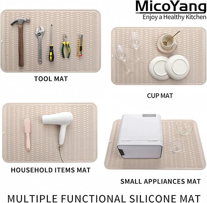 MicoYang Silicone Dish Drying Mat for Multiple Usage,Easy clean,Eco-friendly,Heat-resistant Silicone Mat for Kitchen Counter or Sink,Refrigerator or Drawer Liner Tapioca 3XL 28 inches x 18 inches - Image 4