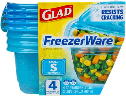 Glad GladWare FreezerWare Food Storage Containers with Lids, Small Rectangle BPA Free Plastic for Freezing Soups and Meal Prep, Crack Resistant, Microwave Dishwasher Safe, 24 Oz, 4 Count - 6 Pack - Image 2