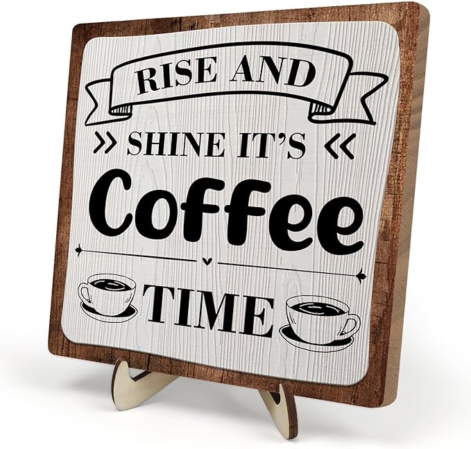 Coffee Bar Sign Plaque, Coffee Signs for Coffee Station, Vintage Coffee Sign Decor for Kitchen, Coffee Bar Accessories, Coffee Themed Gifts, Farmhouse Cafe Sign,Coffee & Tea Bar Decor Signs (Gray&Brown, 5.9x5.9inches) by DMADNF