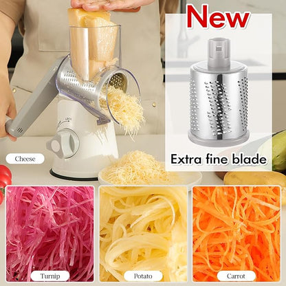 Ourokhome Rotary Cheese Grater Hand Crank, Kitchen Shredder Speed Mandolin Slicer Ice Shaver with Handle and Drum Blades for Cheese, Vegetable, Nuts, Chocolate, Potato, Carrot, 5 Blades, White - Image 4