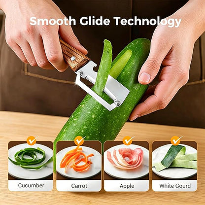 2-in-1 Multifunctional Vegetable Peeler, Premium Vegetable Peeler with Wooden Handle and Bottle Opener, Kitchen Tool for Fruit Apple Potato Pumpkin Papaya (1PC) - Image 6