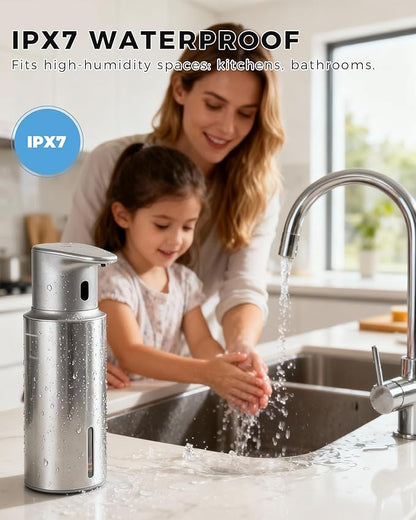 Automatic Liquid Soap Dispenser Touchless, 304 Stainless Steel Bottle Body &16.2oz/480ml Rechargeable, 3 Adjustable Liquid Levels, IPX7 Waterproof, for Kitchen Bathroom, Stainless Steel - Image 7