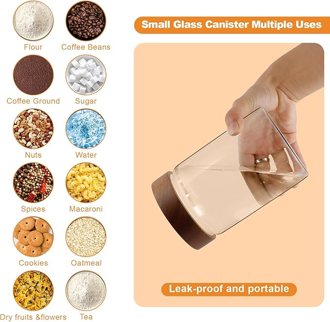 Airtight Glass Jars with Wooden Lid Glass Spice Jar Round Glass Storage Canister for Pantry Sugar Tea Coffee Bean Nuts Cookies Bath Salts (900ML*2PACK) - Image 3
