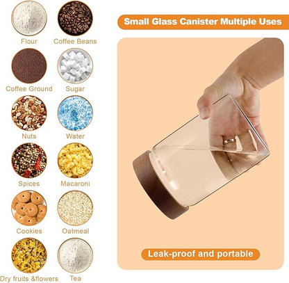 Airtight Glass Jars with Wooden Lid Glass Spice Jar Round Glass Storage Canister for Pantry Sugar Tea Coffee Bean Nuts Cookies Bath Salts (900ML*2PACK) - Image 3