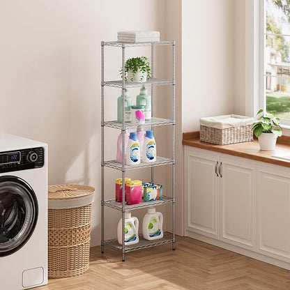 SINGAYE 6 Shelf Wire Shelving Unit Adjustable Metal Shelves Standing Bathroom Organizers and Storage Wire Closet Metal Pantry Kitchen 12" DX22 W 69.5" H Gray - Image 7
