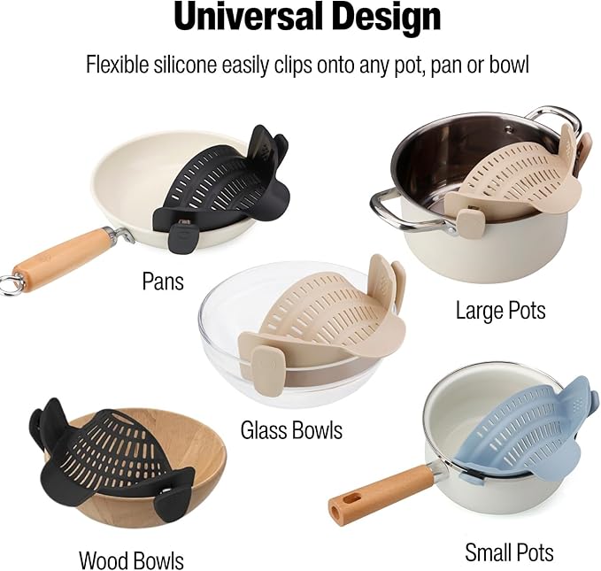 Silicone Pot Strainer, Emptycolor Adjustable Clip On Strainer for Pots Pans, Heat Resistant Pot Drainer, Kitchen Pasta Colander for Vegetables and Noodles (Black) - Image 4