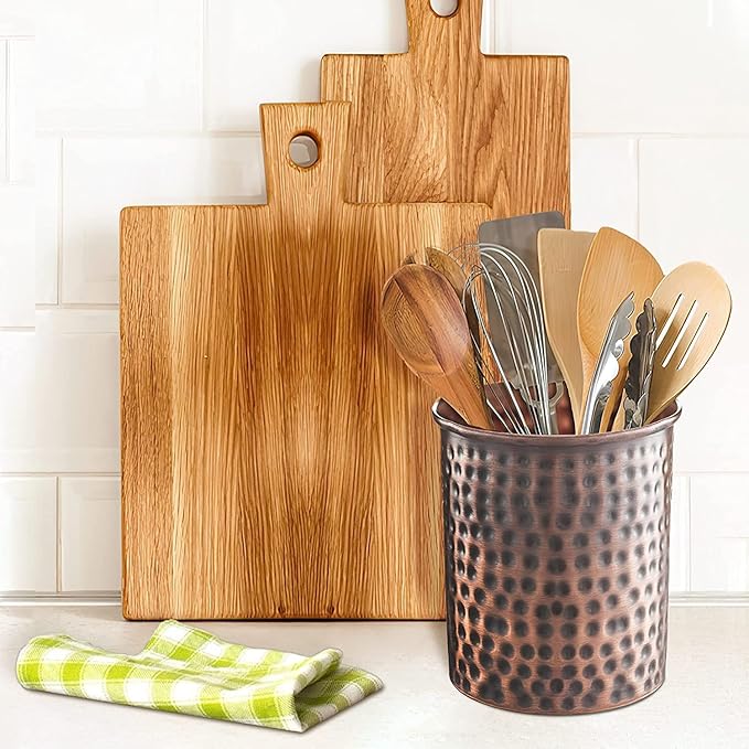 Monarch Abode Kitchen Utensil Holder – Hand Hammered Metal Antique Copper Utensil Holder, Decorative Utensil Crock for Kitchen Counter, Cooking Tool and Spatula Holder for Countertop, Caddy Organizer - Image 6