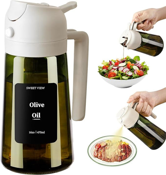 SWEET VIEW Olive Oil Dispenser and Oil Sprayer – 16oz/470ml Glass Light-Proof Oil Pourer for Kitchen, Air Fryer, Cooking, Salad, and BBQ by SWEETVIEW