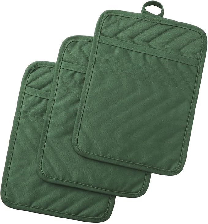 Anyi Pot Holders and Oven Mitts 7" X 9" Heat Resistant Cotton Pocket Pot Holder Set Feature of Non Slip Kitchen Hot Pad Oven Mitts, 3-Pack (Hunter Green) by Unknown