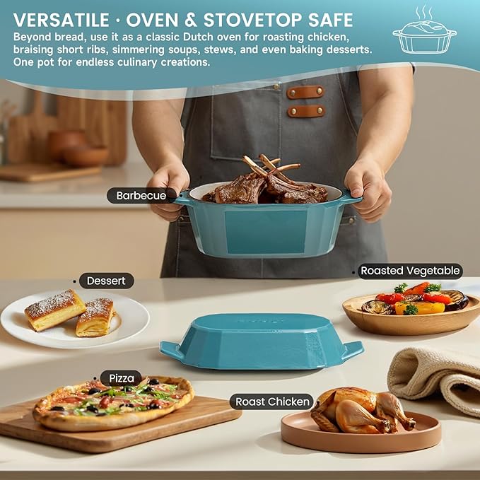 Enameled Cast Iron Sourdough Bread Oven – Dutch Oven for Sourdough, Oval Cast Iron Bread Pan with Lid，Loaf Cast Iron Dutch Oven for Baking (3.3QT-Blue） - Image 7