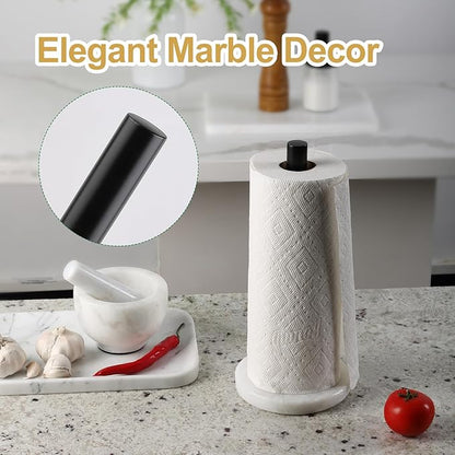 Koville African Genuine Marble Paper Towel Holder Countertop, Metal Rod 6" Marble Base Paper Towel Holder Stand for Kitchen Organization and Storage, Fit for Standard Size Rolls - Image 5