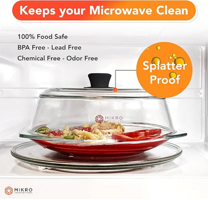 Tall Glass Microwave splatter cover | Sturdy clear 100% food safe BPA free glass lid with easy grip silicone handle | Heavy-duty glass for longer life, Dishwasher safe for easy cleaning - 10.5in - Image 5