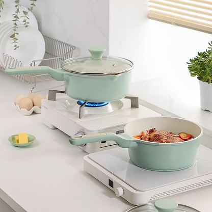 SENSARTE Ceramic Nonstick Saucepan with Lid 1.5 Quarts, Small Kitchen Cooking Pot with Stay Cool Handle, Induction Compatible, Ceramic Coating, Free of Intentionally Added PTFE/PFOA/PFAS, Green