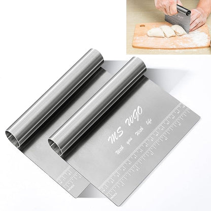 Pro Dough Pastry Scraper/Cutter/Chopper Stainless Steel Mirror Polished with Measuring Scale Multipurpose- Cake, Pizza Cutter - Pastry Bread Separator Scale Knife by MSWGO