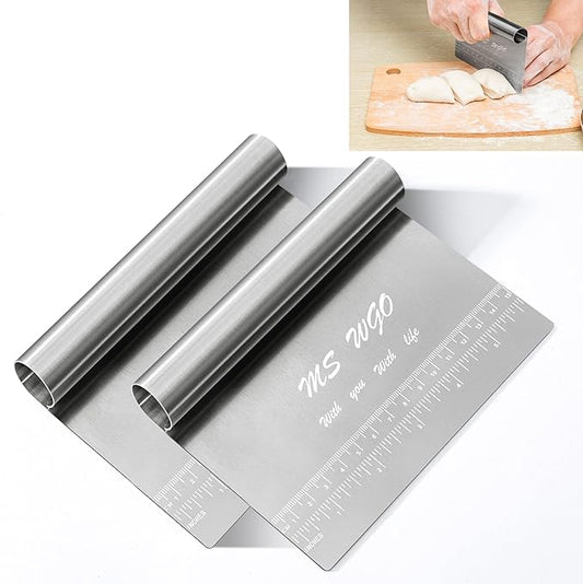 Pro Dough Pastry Scraper/Cutter/Chopper Stainless Steel Mirror Polished with Measuring Scale Multipurpose- Cake, Pizza Cutter - Pastry Bread Separator Scale Knife by MSWGO