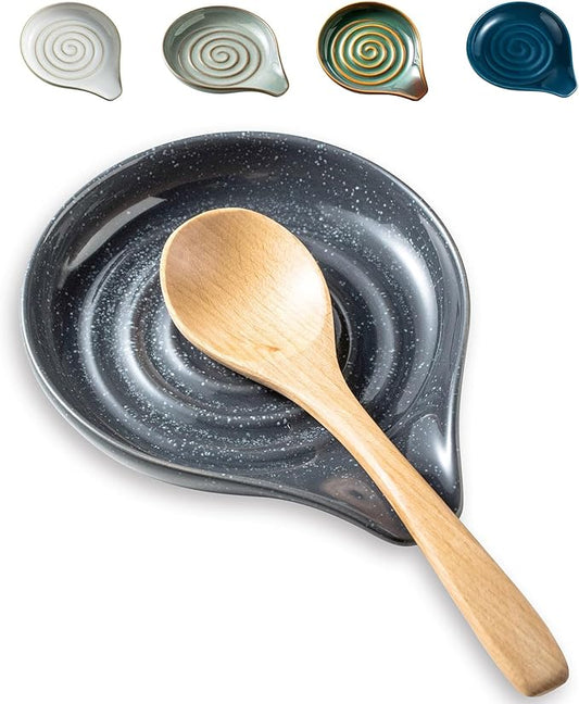 LAUCHUH Spoon Rest, Ceramic Spoon Holder for Stove Top 5" Spatula Rest for Countertop Large Cooking Utensil Holder for Mother's Day, Ladle, Spatula, Spoons or Tongs, Speckled Dark Gray