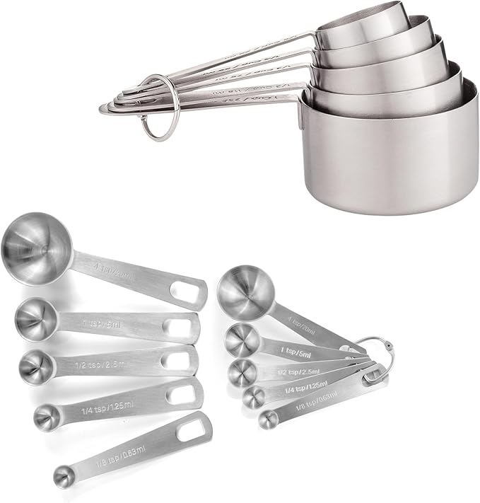 husMait Stainless Steel Measuring Cups & Spoons - 10 Piece Heavy Duty Measuring Cups & Spoons Set for Dry Foods, Spices or Liquids by husMait