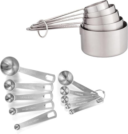 husMait Stainless Steel Measuring Cups & Spoons - 10 Piece Heavy Duty Measuring Cups & Spoons Set for Dry Foods, Spices or Liquids by husMait