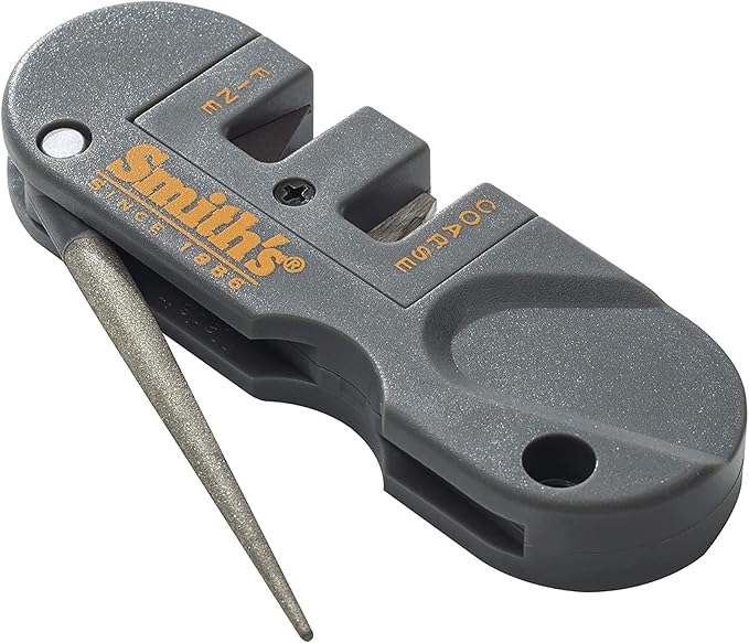 Smith's PP1 Pocket Pal Knife Sharpener Preset Carbide & Ceramic Stone Sharpeners Fold-Out Diamond Coated Rod Outdoor Hunting Knife & Hook Sharpener, Handheld, Compact, Lightweight, Multiuse by SmithsConsumerProductsInc