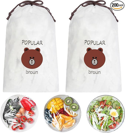 200 Pcs Fresh Keeping Bags, Reusable Elastic Food Storage Covers, Stretch Plastic Wrap Bowl Covers Preservation Bags, Elastic Storage Cover for Fruit Preservation and Food Storage by AMFUN