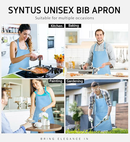 Syntus Apron for Men Women, Adjustable Cooking Kitchen Chef Aprons with 2 Pockets, Cotton/Polycotton/Polyester - Image 6
