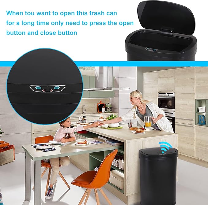 Bigacc Kitchen Trash Can | Stainless Steel 13 Gallon Trash Can | 50L Touch Free Garbage Can with Lid | Electronic Motion Sensor Automatic Trash Bin High Capacity for Kitchen Bathroom Office, Black - Image 6