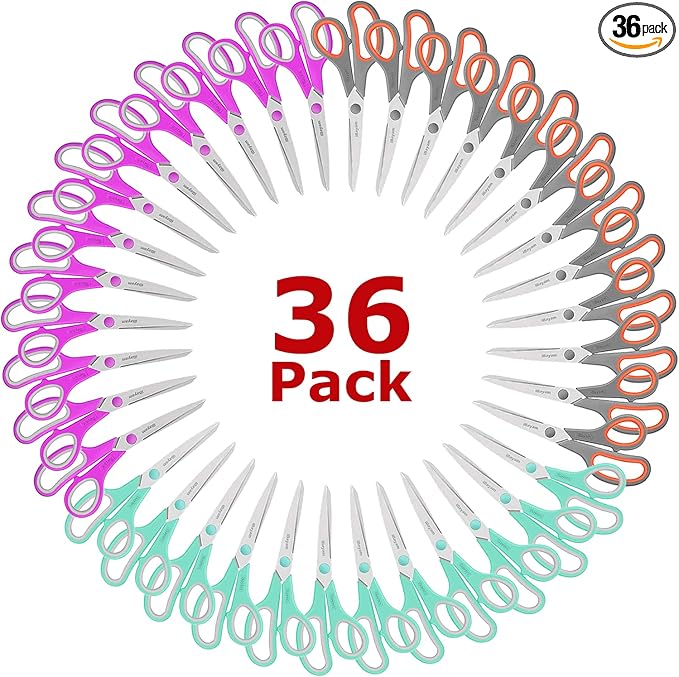 iBayam 8 '' Multipurpose Heavy Duty Scissors Bulk 36-Pack, 2.5mm Thickness Ultra Sharp Blade Shears with Comfort-Grip Handles for Household School Office Supplies, Right/Left Hand Tools by iBayamDirect