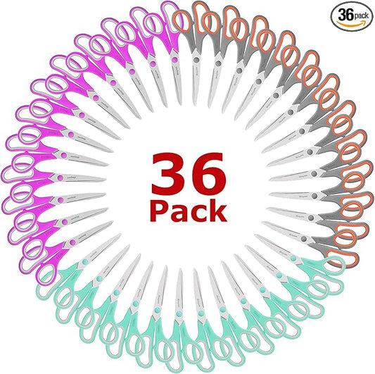 iBayam 8 '' Multipurpose Heavy Duty Scissors Bulk 36-Pack, 2.5mm Thickness Ultra Sharp Blade Shears with Comfort-Grip Handles for Household School Office Supplies, Right/Left Hand Tools by iBayamDirect