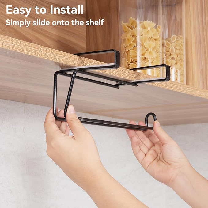 T.R.Sani. Bathroom Paper Towel Holders, Over Cabinet Door Paper Towel Holder, Paper Towel Rack for Shelves Under 0.82" - Stainless Steel, Black, 2 Pack