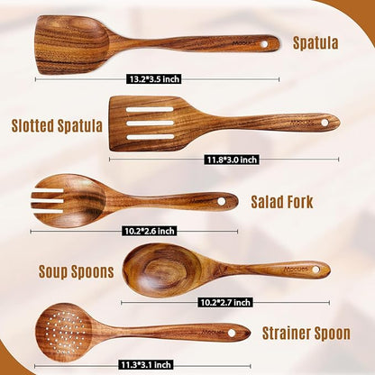 Wooden Spoons for Cooking, Wooden Utensils for Cooking Natural Teak Wooden Kitchen Utensils Set Comfort Grip(5 PCS SET) - Image 5