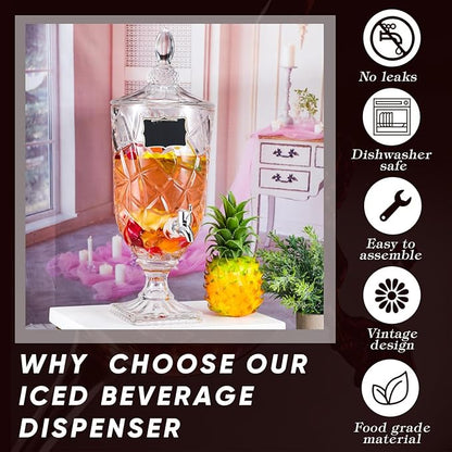 Zhehao 2 Pcs Drink Dispensers for Parties 0.8 Gallon Glass Beverage Dispenser Clear Vintage Crystal Beverage Dispenser with Spigot and 2 Wooden Chalkboard Wide Mouth Beverage Server for Bar Home - Image 5