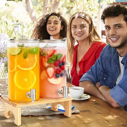 2 Pack 1.5 Gallon Drink dispenser with Stand，Glass Beverage Dispenser With Wood Stand, 18/8 Stainless Steel Spigot and Labels Large Water Drink Dispensers for Parties, Lemonade,Juice, Tea - Image 8