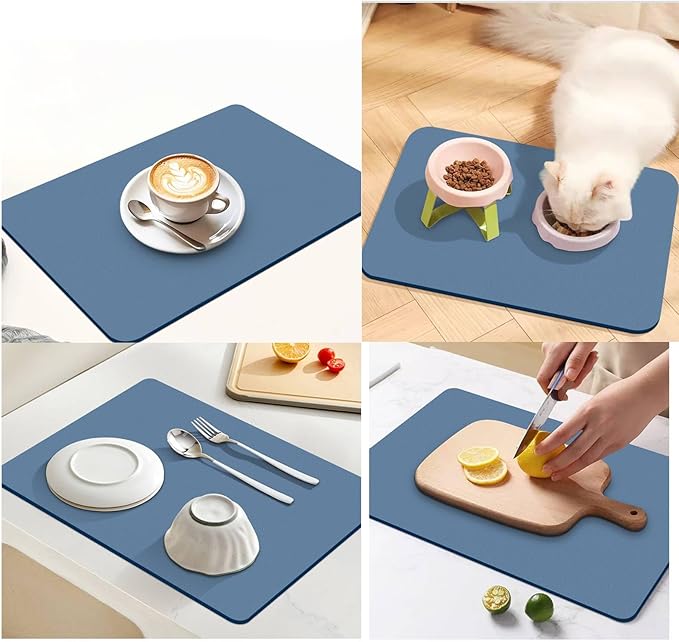 Dish Drying Mat for Kitchen Counter,Drying Mat for Dish Rack,Absorbent Hide Stain Rubber Mat,Coffee Mat, Kitchen Counter Mat (Blue, 18"x24") - Image 3